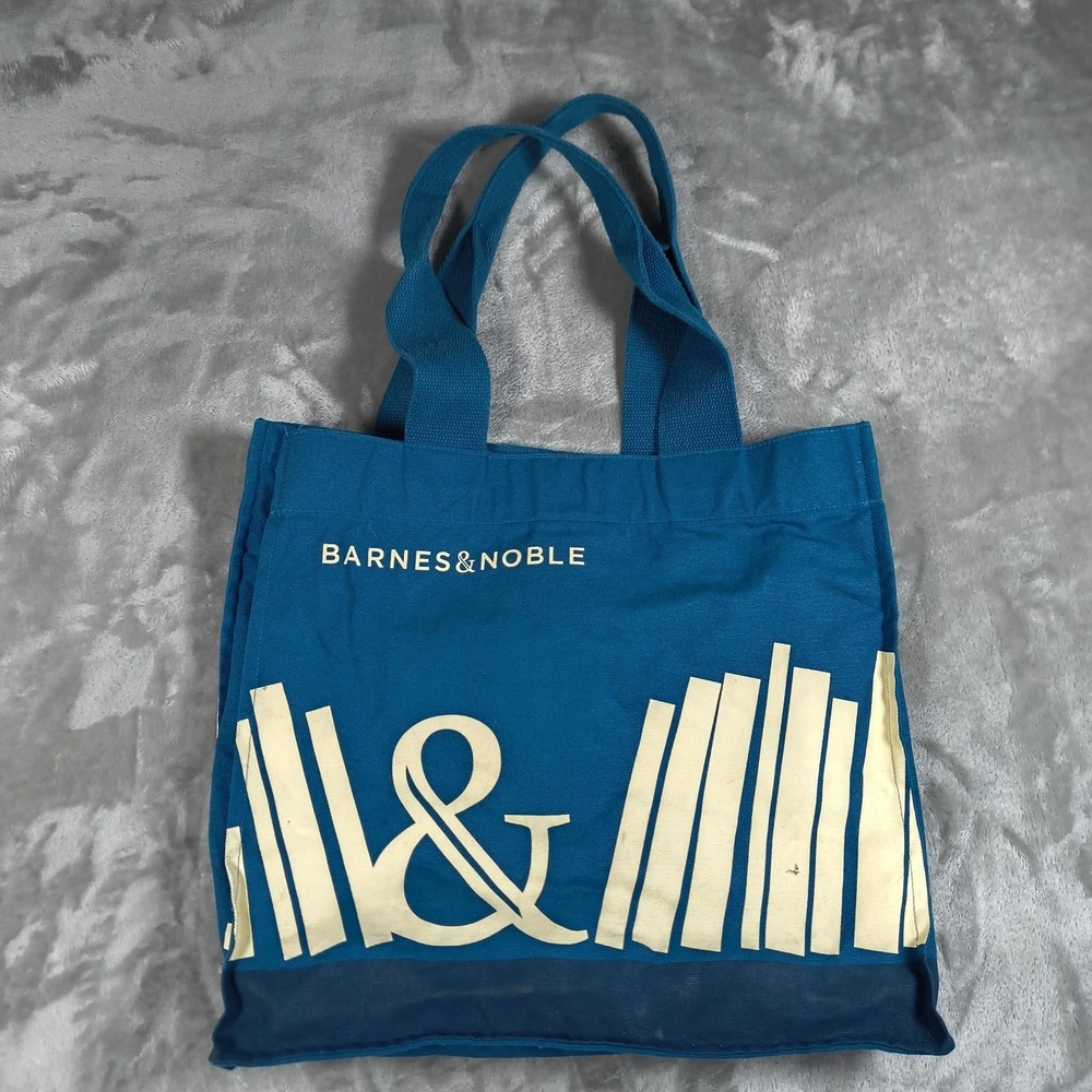 Barnes Noble Tote Bag Medium Blue Organic Cotton Book Print Library Fair Trade